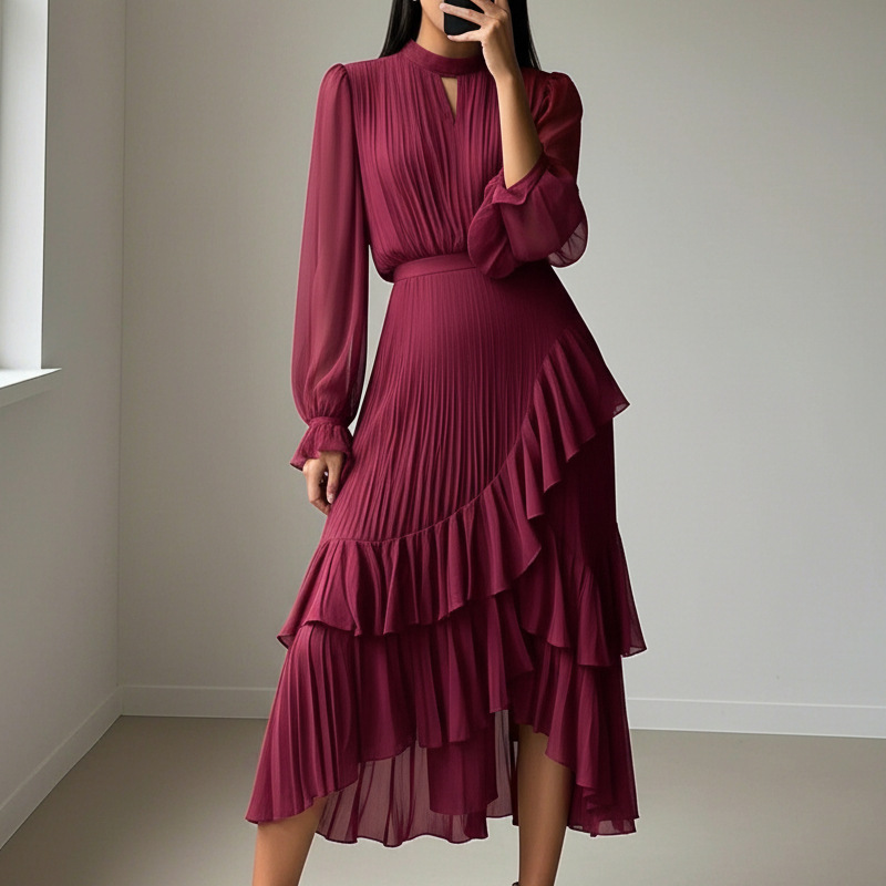 Ielora | Luxe PleatFlow midi-jurk – Elegante, soepel vallende A-lijn jurk voor speciale gelegenheden