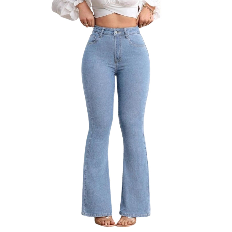 Soleria | Damesjeans met hoge taille en uitlopende pijpen – Denimbroek met vormgevende pasvorm