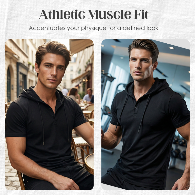 Wylan | Sportief Henley-shirt met capuchon voor heren