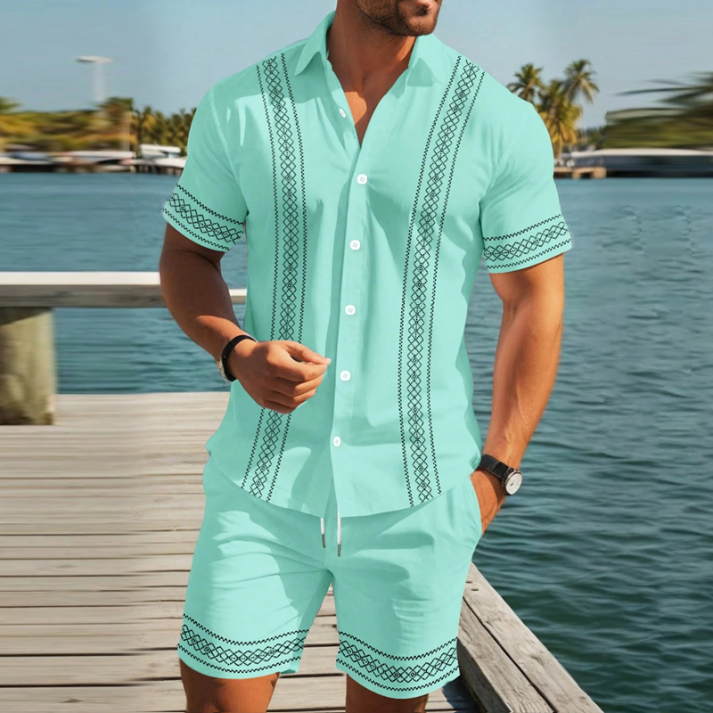 Nixor | Heren Zomer 2-Delige Set – Korte Mouwen Overhemd & Shorts, Casual Vakantie Outfit