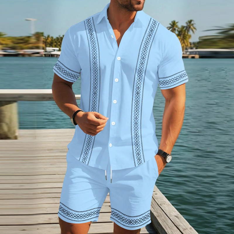 Nixor | Heren Zomer 2-Delige Set – Korte Mouwen Overhemd & Shorts, Casual Vakantie Outfit