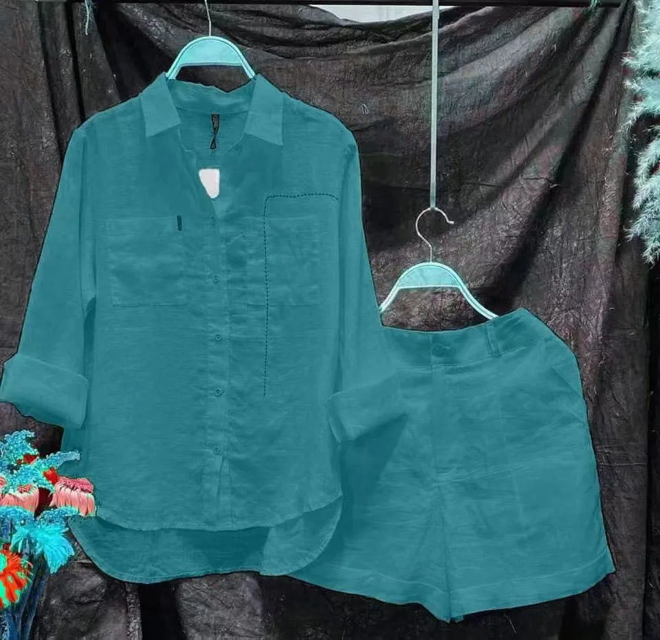 Brisae | Casual witte tweedelige set voor dames – Luchtige zomeroutfit