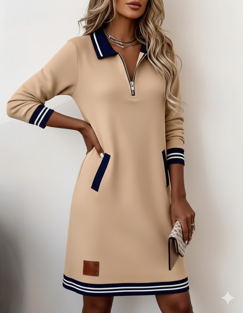 Lillia | Mini Jurk met Lange Mouwen en Halfrits voor Dames – Casual Chic Slim Fit Dagjurk