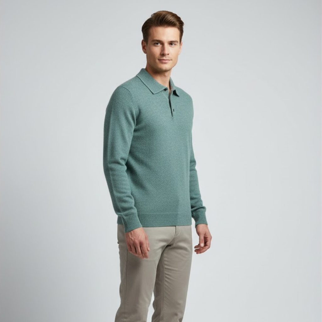 Malrik | Kasjmier polo voor heren – Premium zacht gebreid shirt, lange mouwen, klassieke luxe stijl