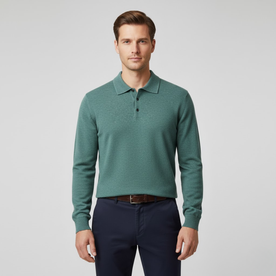 Malrik | Kasjmier polo voor heren – Premium zacht gebreid shirt, lange mouwen, klassieke luxe stijl
