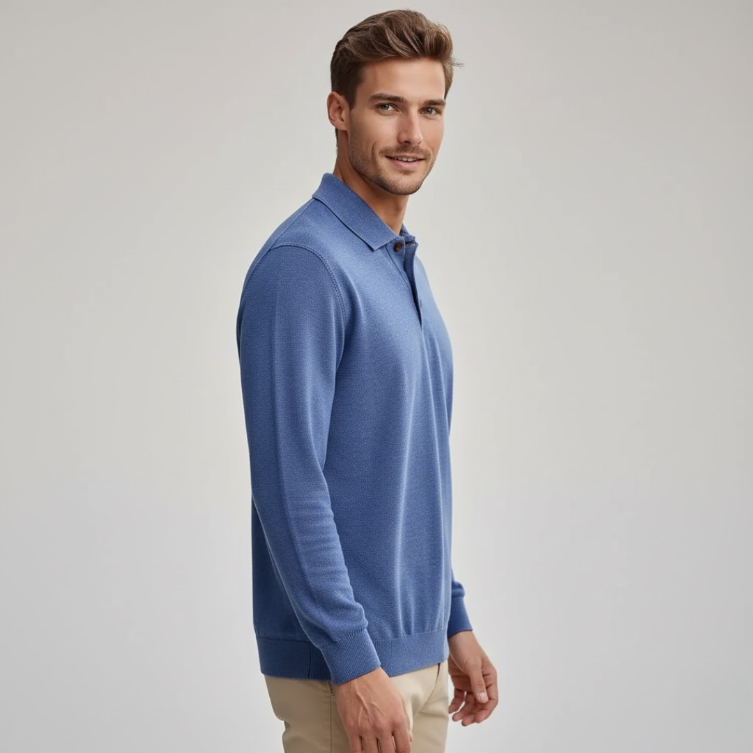 Malrik | Kasjmier polo voor heren – Premium zacht gebreid shirt, lange mouwen, klassieke luxe stijl