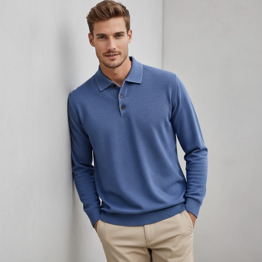Malrik | Kasjmier polo voor heren – Premium zacht gebreid shirt, lange mouwen, klassieke luxe stijl