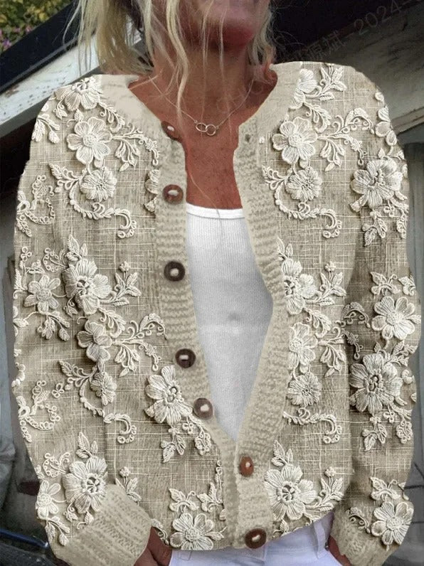 Jorielle | Damen-Wollmantel mit Blumenmuster – Bequemer, stilvoller und warmer Wintermantel
