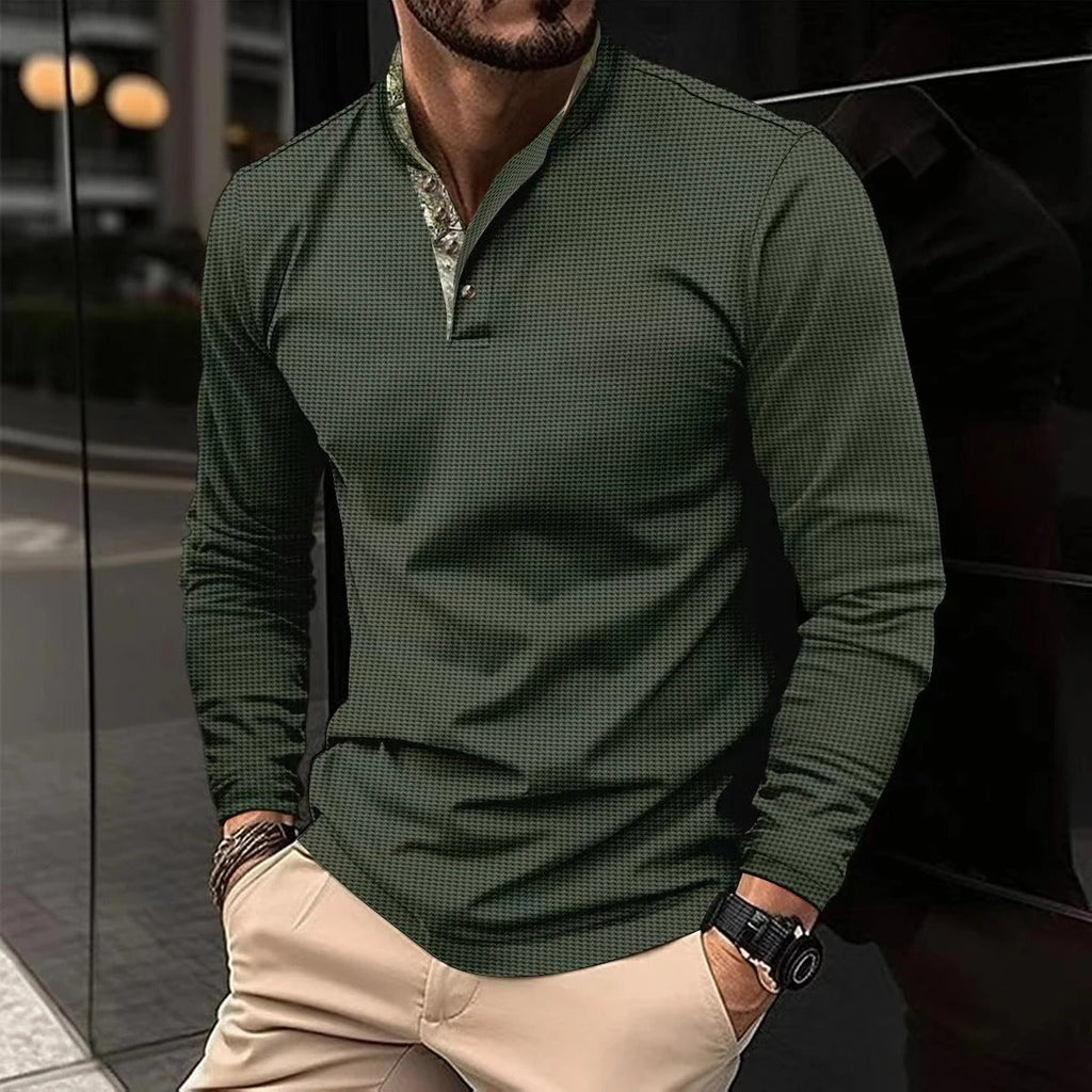 Volkmar | Langärmliges Herren-Poloshirt aus Baumwolljersey, lässiges Herbstoberteil mit farbigem Kragen