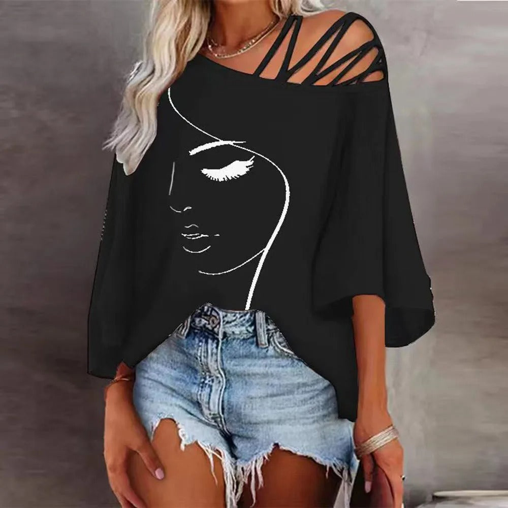Ophira | Bedrukt dames-T-shirt – modern grafisch ontwerp, casual losse pasvorm