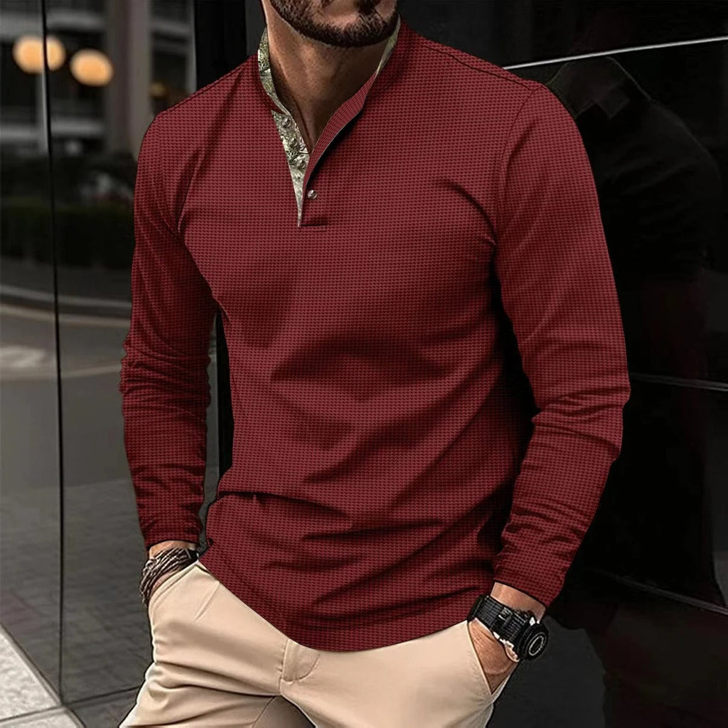Volkmar | Langärmliges Herren-Poloshirt aus Baumwolljersey, lässiges Herbstoberteil mit farbigem Kragen