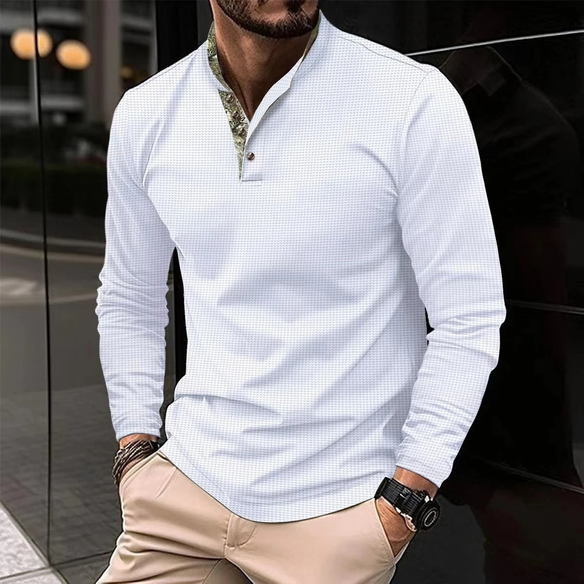 Volkmar | Langärmliges Herren-Poloshirt aus Baumwolljersey, lässiges Herbstoberteil mit farbigem Kragen