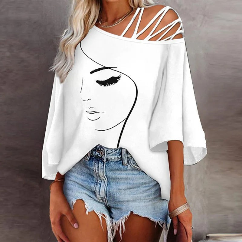 Ophira | Bedrukt dames-T-shirt – modern grafisch ontwerp, casual losse pasvorm