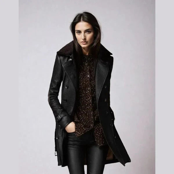 Irivellea | Trench-coat élégant en cuir pour femme – Vêtement d'extérieur long et stylé pour l'automne et l'hiver