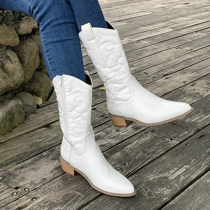 Stellara | Metallic-Cowboystiefel für Damen, dicke Sohle, spitze Zehenpartie, stylische Herbstschuhe