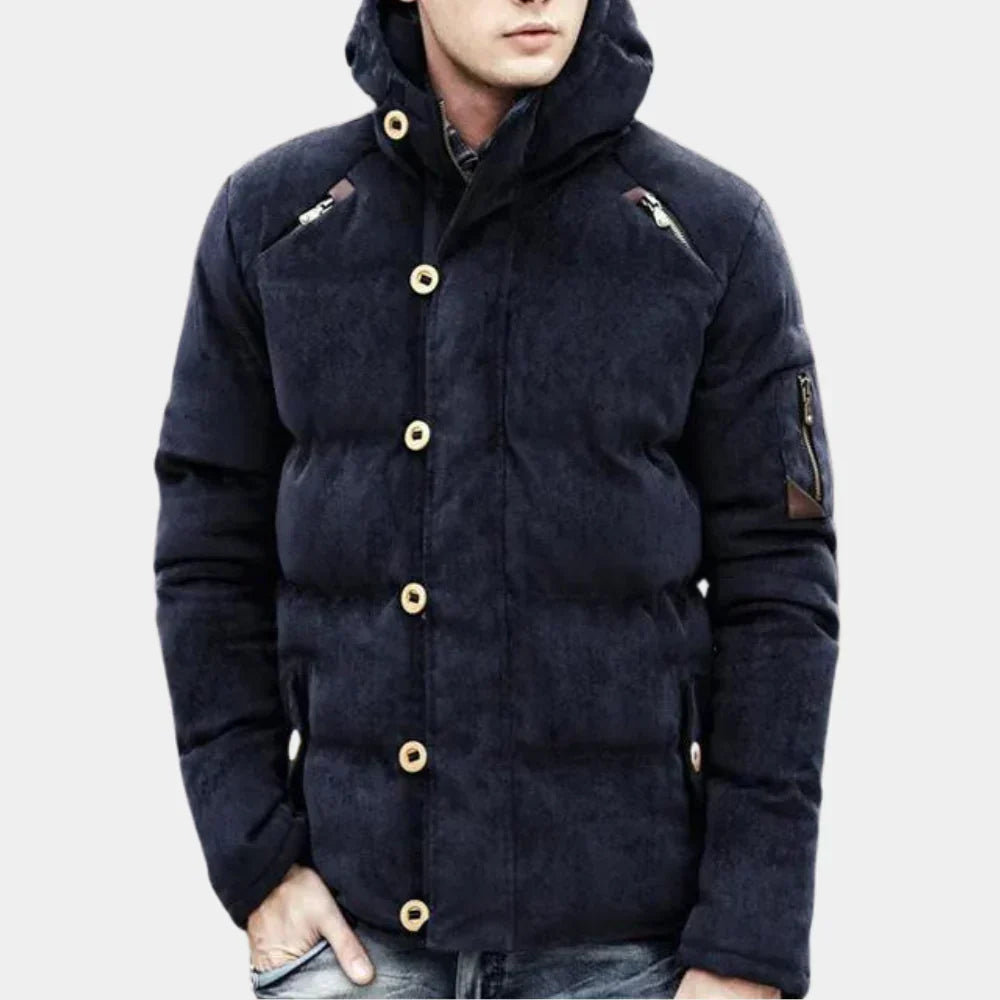 Hadron | Dick wattierte Herrenjacke mit Kapuze – warmer Parka in Wildlederoptik, isolierte Winterjacke