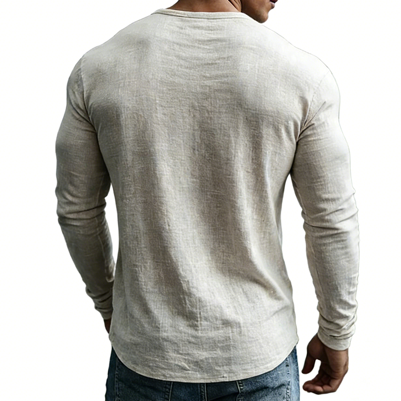 Zevyr | Retro casual katoenen linnen shirt met V-hals en lange mouwen – Lichtgewicht en ademend