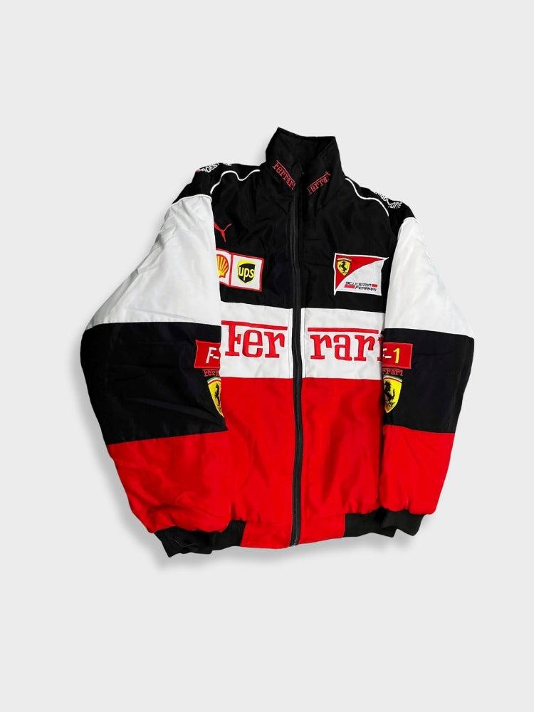 Selith | Veste Ferrari rouge vintage pour femme - Veste de course élégante, inspiration sport automobile rétro