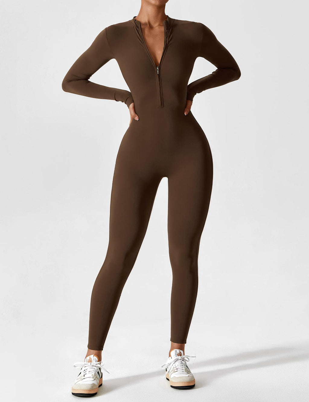 Tahlivra | Combinaison moulante zippée - Body de sport à manches longues, coupe ajustée