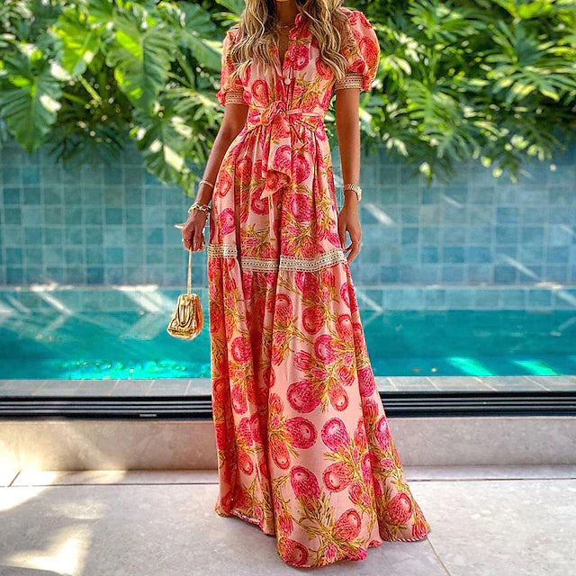 Elya | Maxijurk met bloemenprint voor dames – Boho-zomerjurk met gelaagde rok