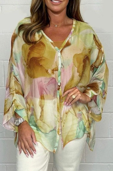 Zarelae | Elegante chiffon blouse voor dames – Kleurrijke bloemenprint